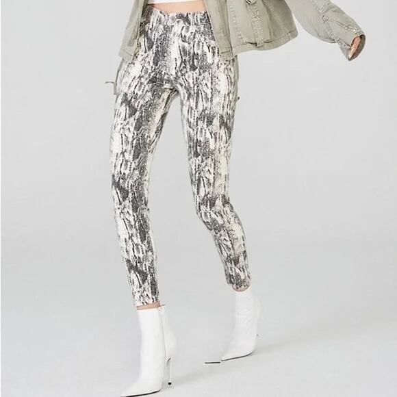 Pistola Revolve Snake Skin Print Skinny Stretchy Raw Hem Jeans 24 Edgy Statement - Picture 3 of 13